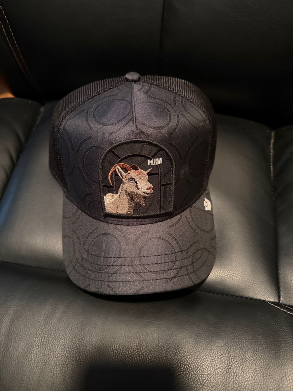 Black Goat Embroidered Trucker Hat. Religious hymn. Him